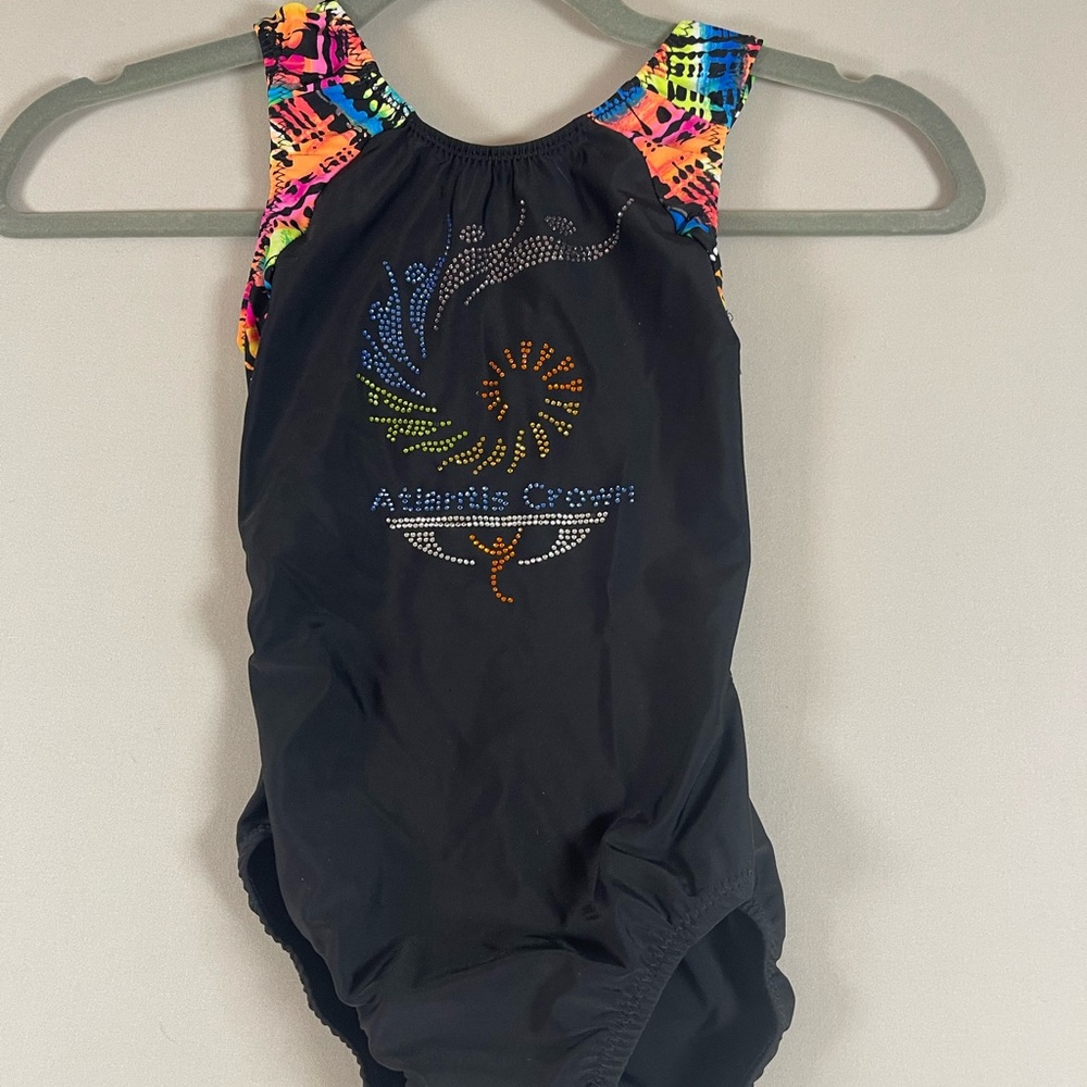 Atlantis Crown Black Bedazzled Girls Leotard